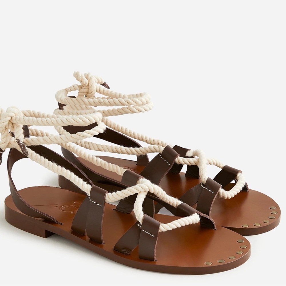 J.Crew Veg Leather Rope Lace-Up Sandals-New